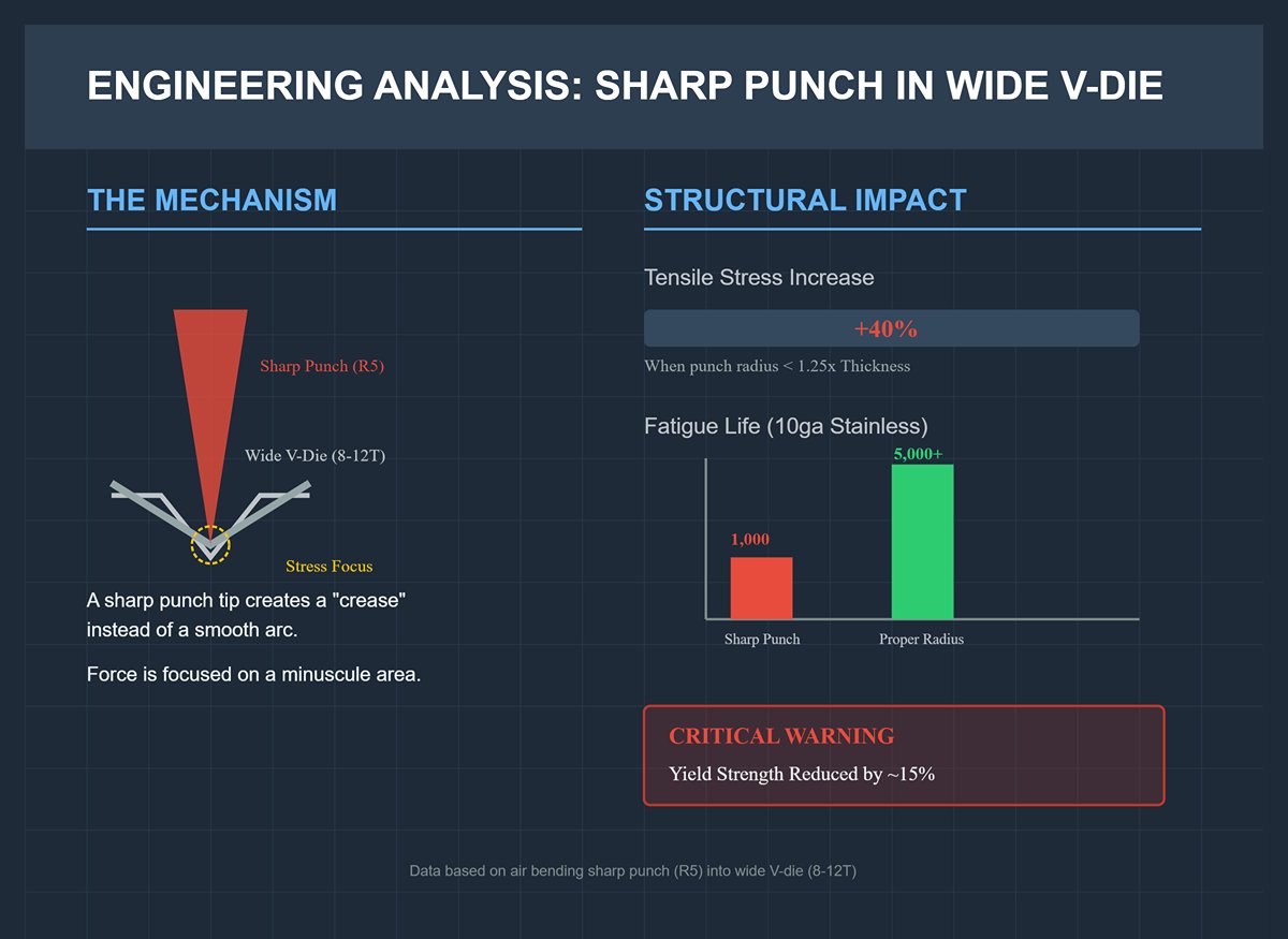 How Air Bending a Sharp Punch in a Wide V-Die Destroys Tensile Strength