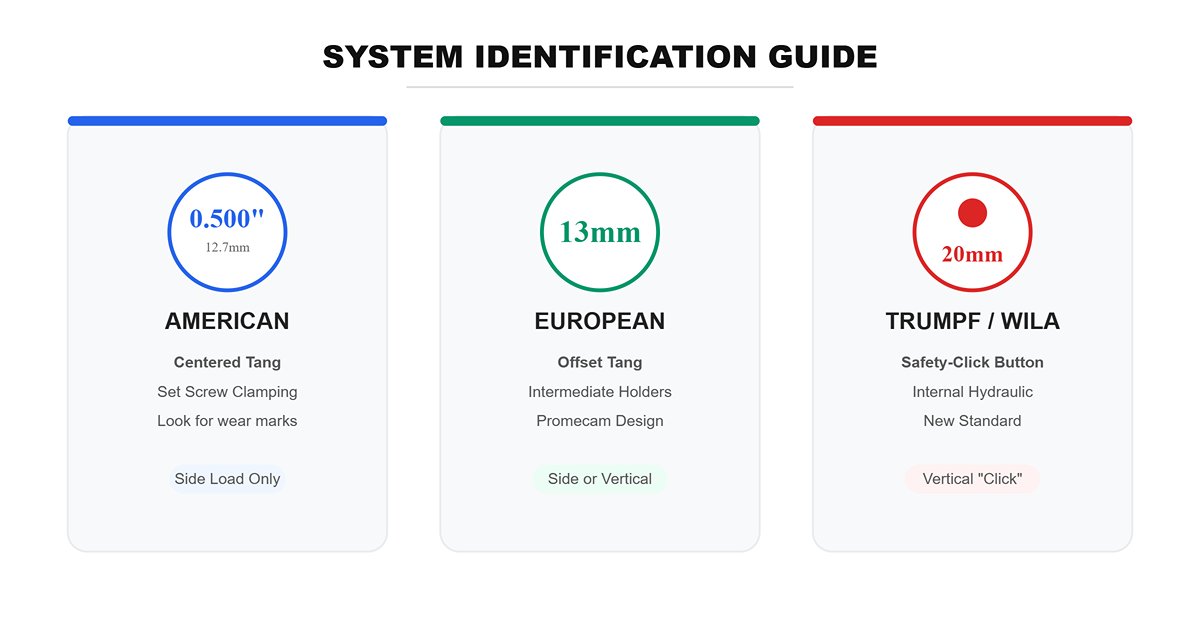 Key visual indicators for Trumpf, American, and European systems
