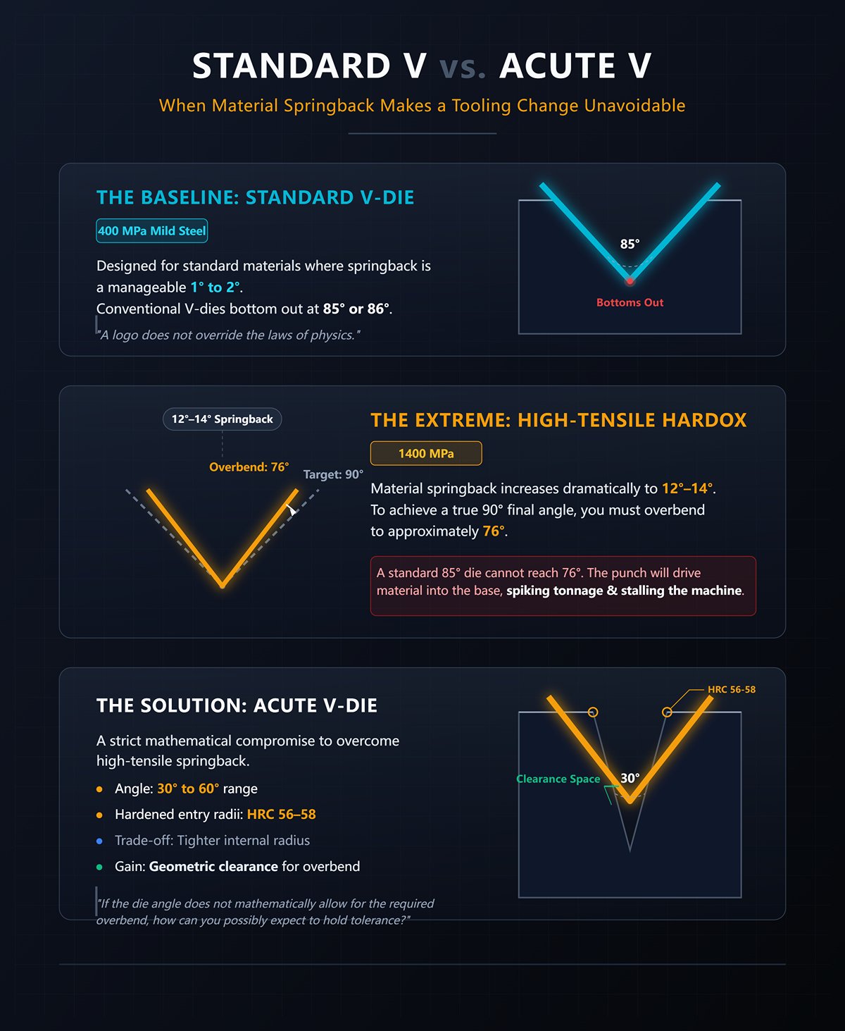 Standard V vs. Acute V: When material springback makes a tooling change unavoidable